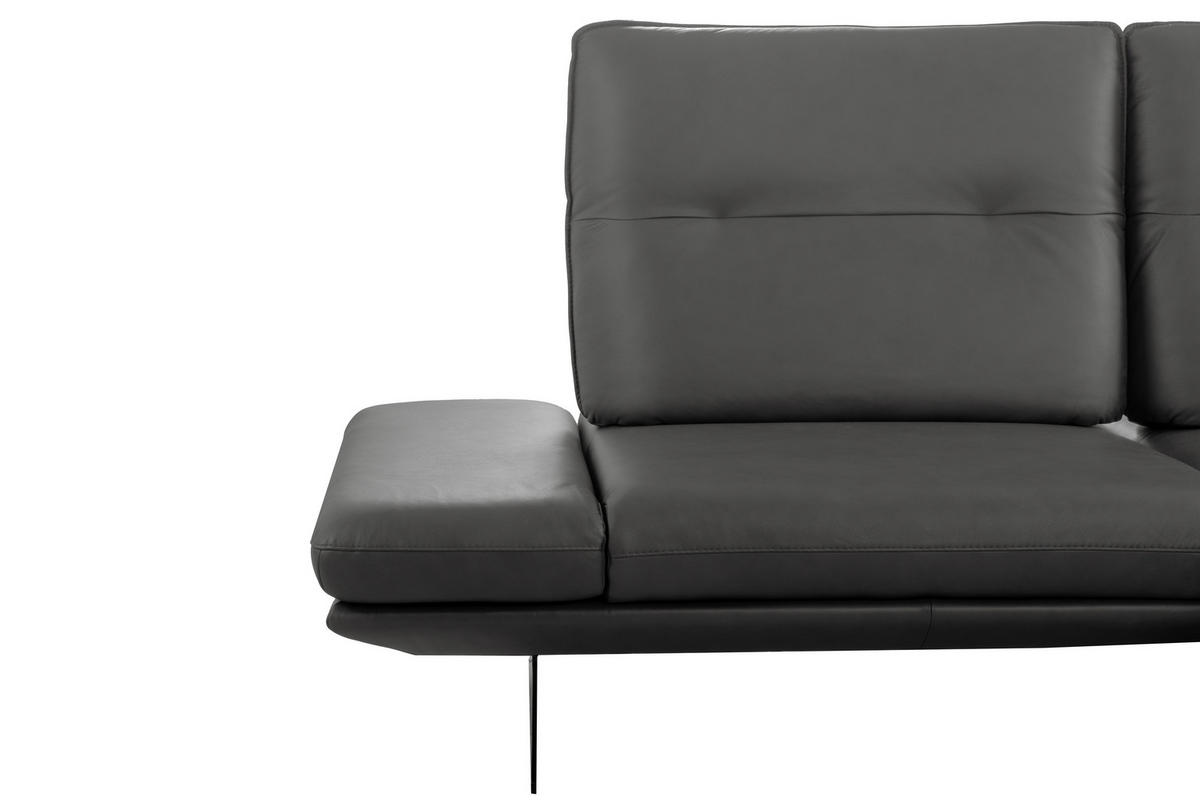 ECKSOFA 235/160 cm  in Echtleder Dunkelgrau Rücken echt, Armteilverstellung, Kopfteilverstellung, Sitztiefenverstellung  235/160 cm  - Dunkelgrau/Schwarz, Design, Leder/Metall (235/160cm) - Celina Home