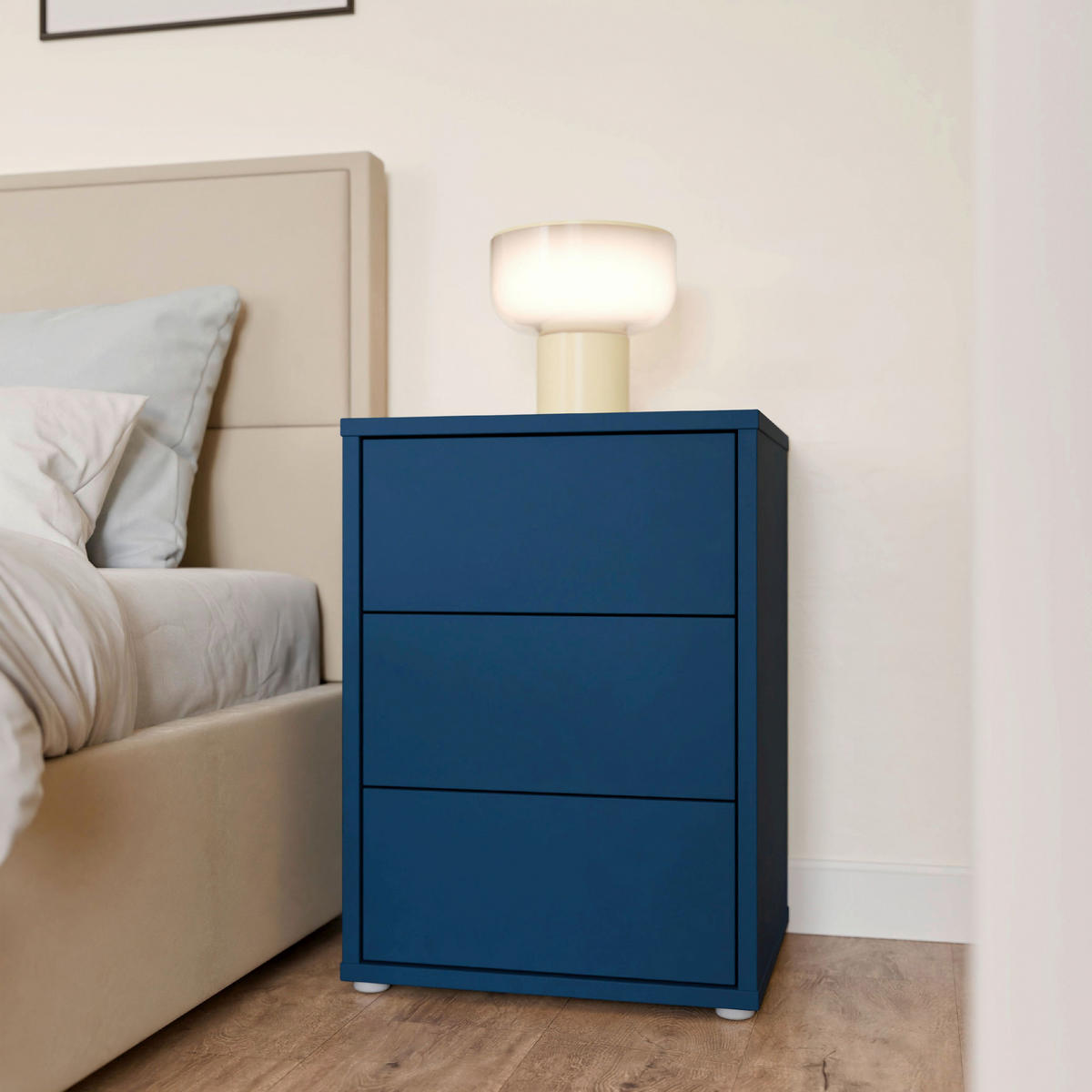 NACHTSCHRANK 50/69/42 cm  - Silberfarben/Dunkelblau, Trend, Holzwerkstoff/Kunststoff (50/69/42cm) - Carryhome
