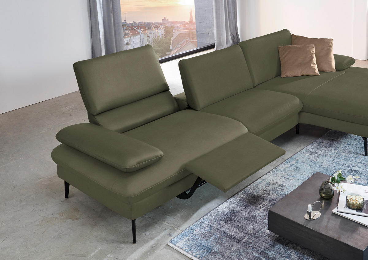 ECKSOFA in Echtleder Grau, Grün  325/157 cm  - Schwarz/Grau, Design, Leder/Metall (325/157cm) - Dieter Knoll