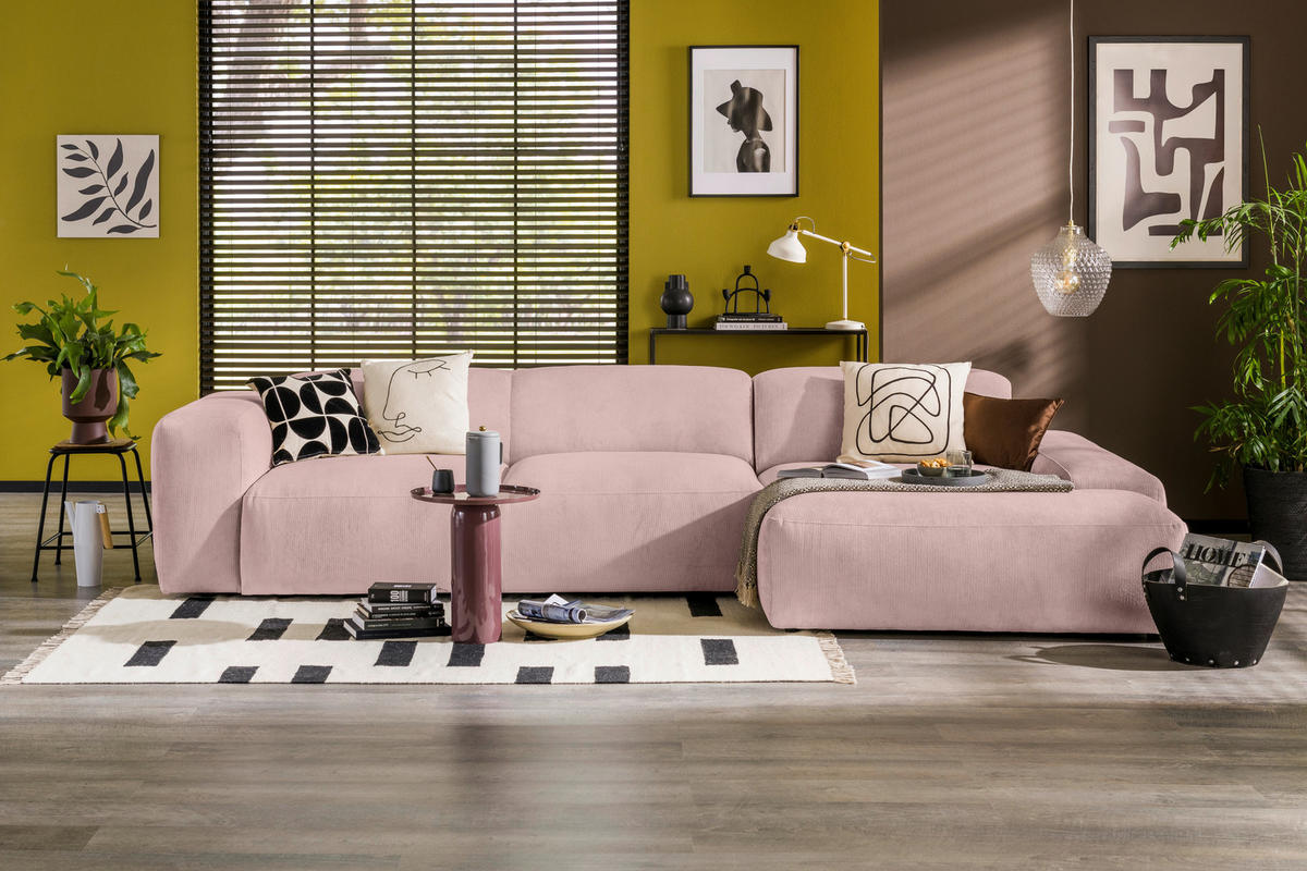 ECKSOFA HANNAH Rosa Cord  - Schwarz/Rosa, Design, Kunststoff/Textil (343/170cm) - MID.YOU