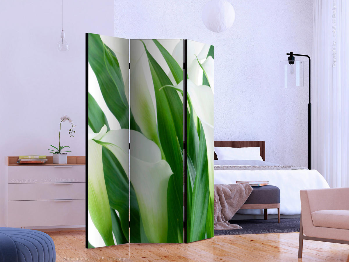SKÄRMVÄGG  i trä, textil  grön, vit  - vit/grön, Basics, trä/textil (135/172/3cm) - artgeist