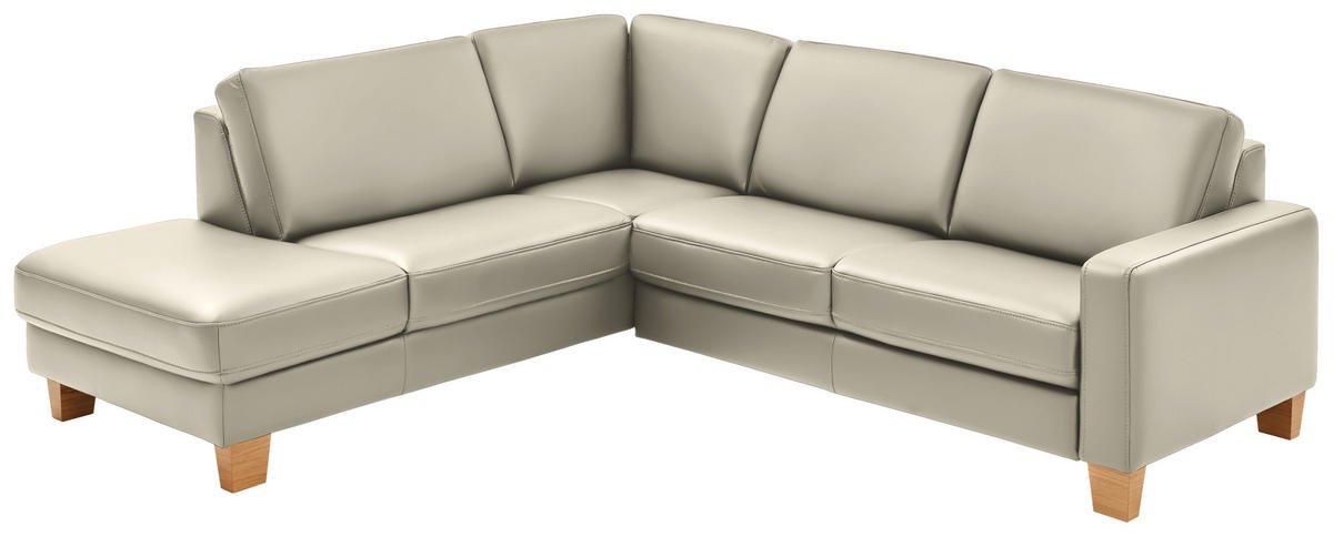 ECKSOFA in Echtleder Ecru  235/257 cm  - Ecru/Eiche Bianco, KONVENTIONELL, Leder/Holz (235/257cm) - Valdera