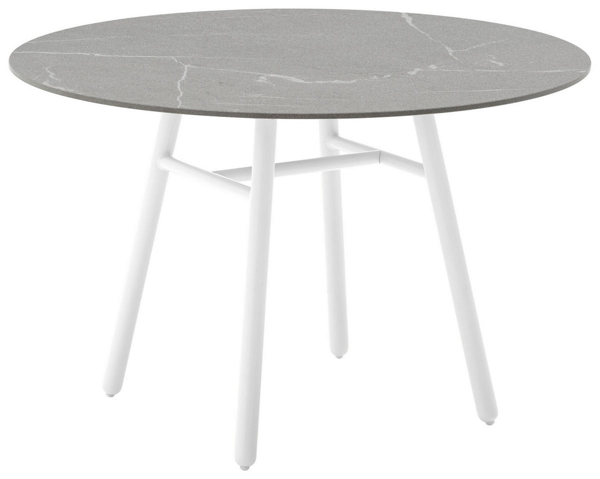 GARTENTISCH 120/120/76 cm Metall, Keramik rund  - Weiß/Grau, Basics, Keramik/Metall (120/120/76cm) - Connubia 