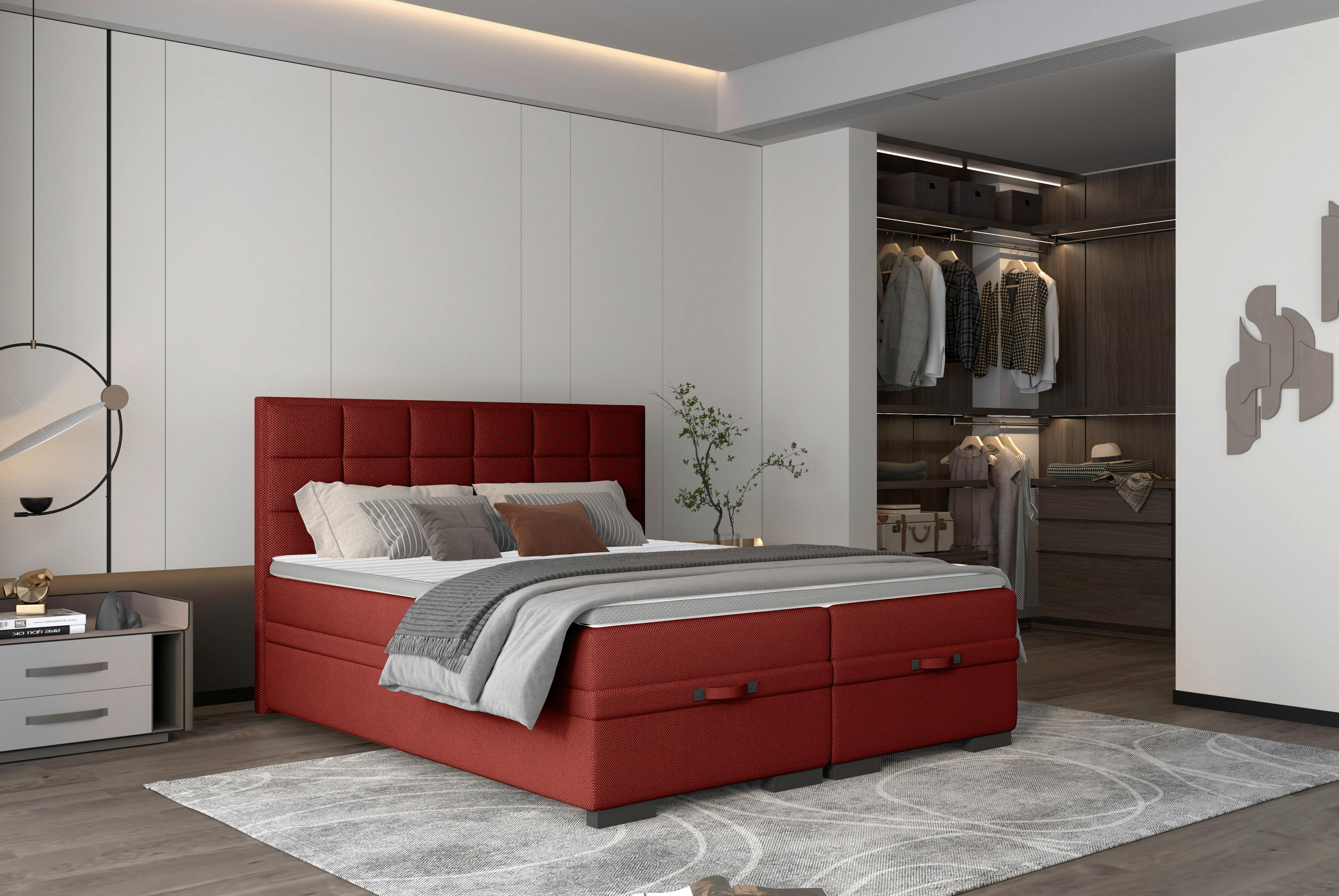 BOXSPRINGBETT 180/200 cm  in Weinrot  - Weinrot/Schwarz, Konventionell, Kunststoff/Textil (180/200cm) - home24