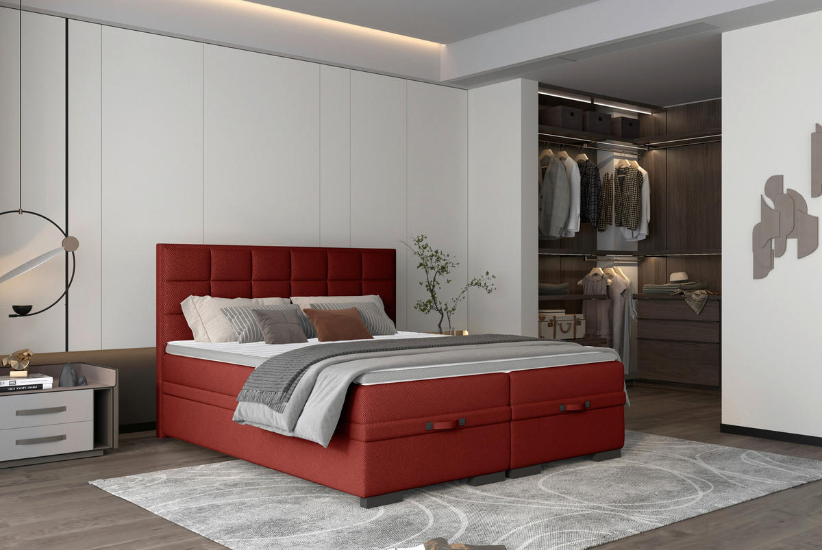 BOXSPRINGBETT 180/200 cm  in Weinrot  - Weinrot/Schwarz, Konventionell, Kunststoff/Textil (180/200cm) - home24