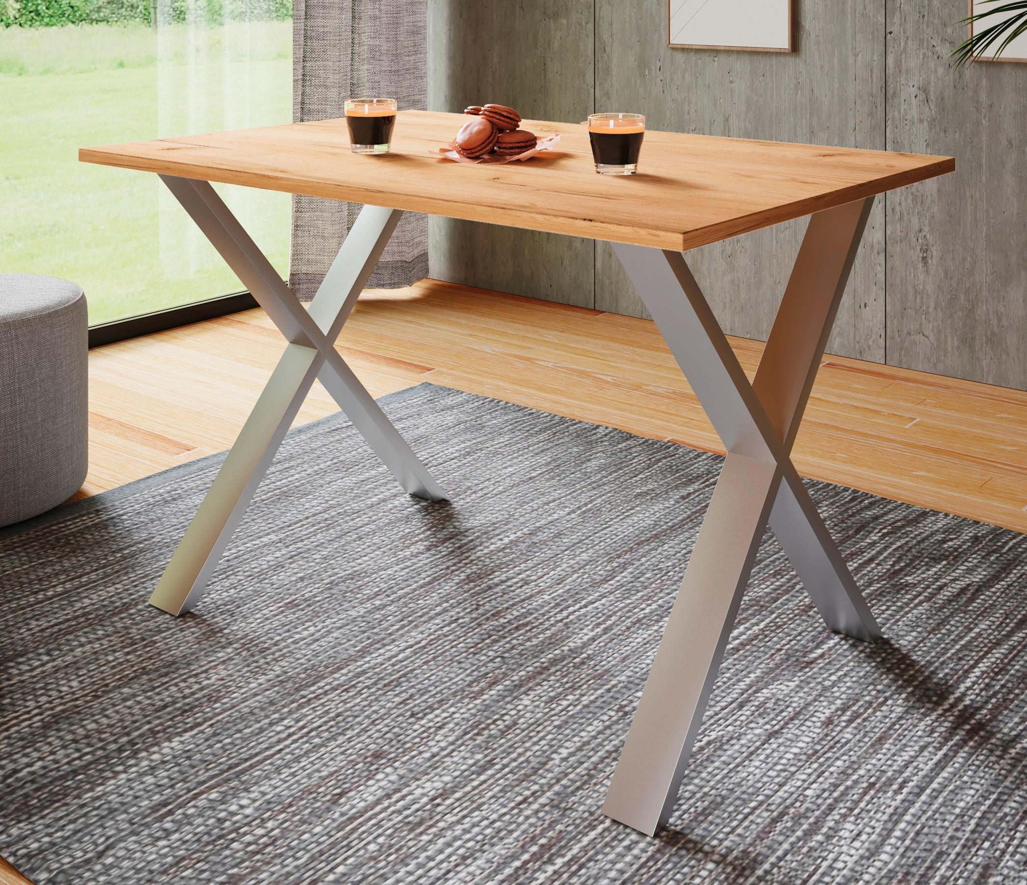 SCHREIBTISCH  in Silberfarben, Honigeiche  - Honigeiche/Silberfarben, Design (160/76/80cm) - MID.YOU