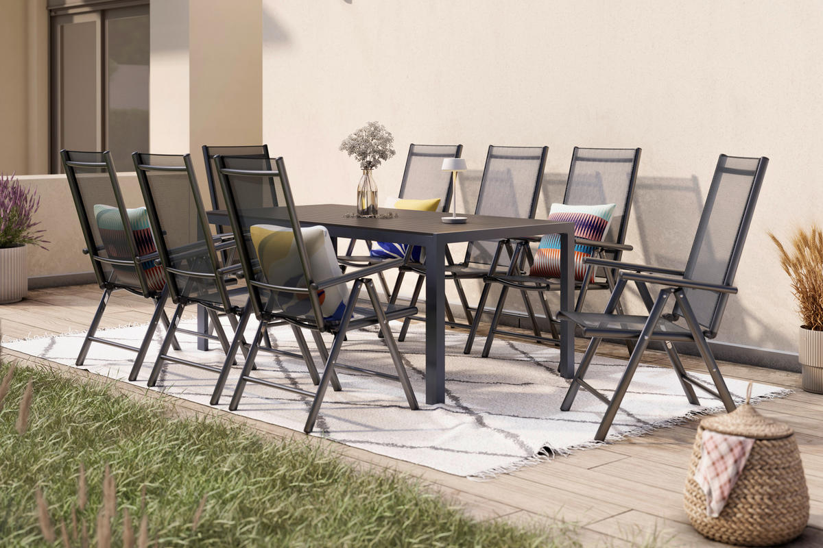 KERTI ÉTKEZŐGARNITÚRA  - fekete/antracit, Modern, műanyag/textil - Ambia Garden