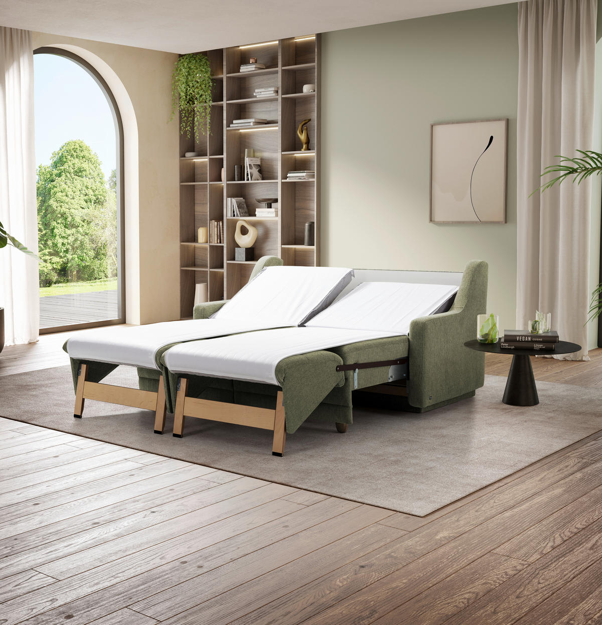 SCHLAFSOFA in Textil Olivgrün  - Buchefarben/Olivgrün, Konventionell, Holz/Textil (184/88/91cm) - Sedda