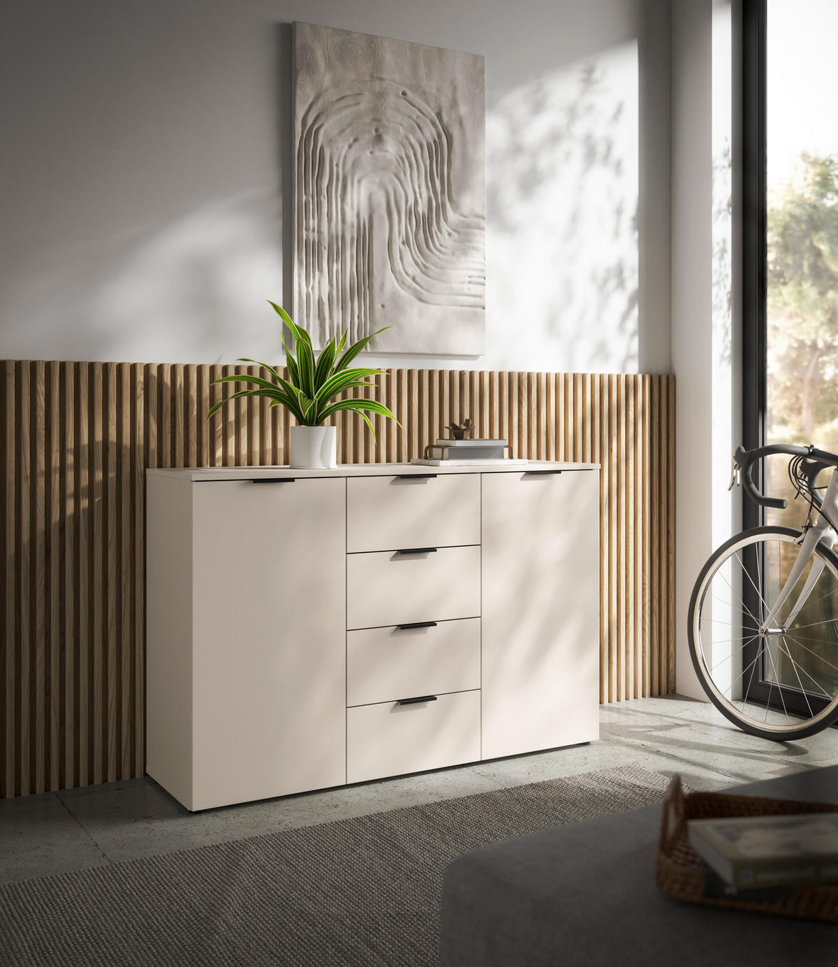 KOMODA S VRATIMA - kašmir/crna, Osnovno, pločasti materijal/plastika (135/90/40cm) - Xora