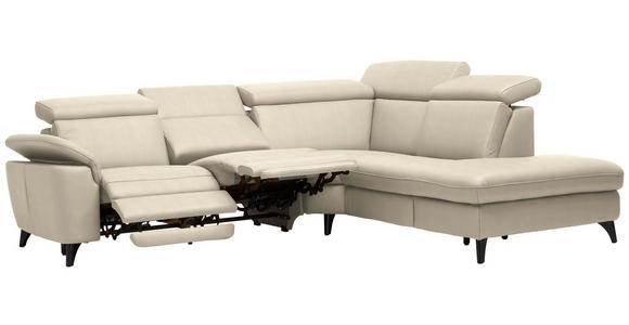 ECKSOFA in Echtleder Creme  - Creme/Schwarz, Design, Leder/Metall (285/239cm) - Cantus