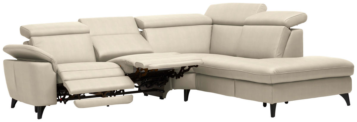 ECKSOFA in Echtleder Creme  - Creme/Schwarz, Design, Leder/Metall (285/239cm) - Cantus