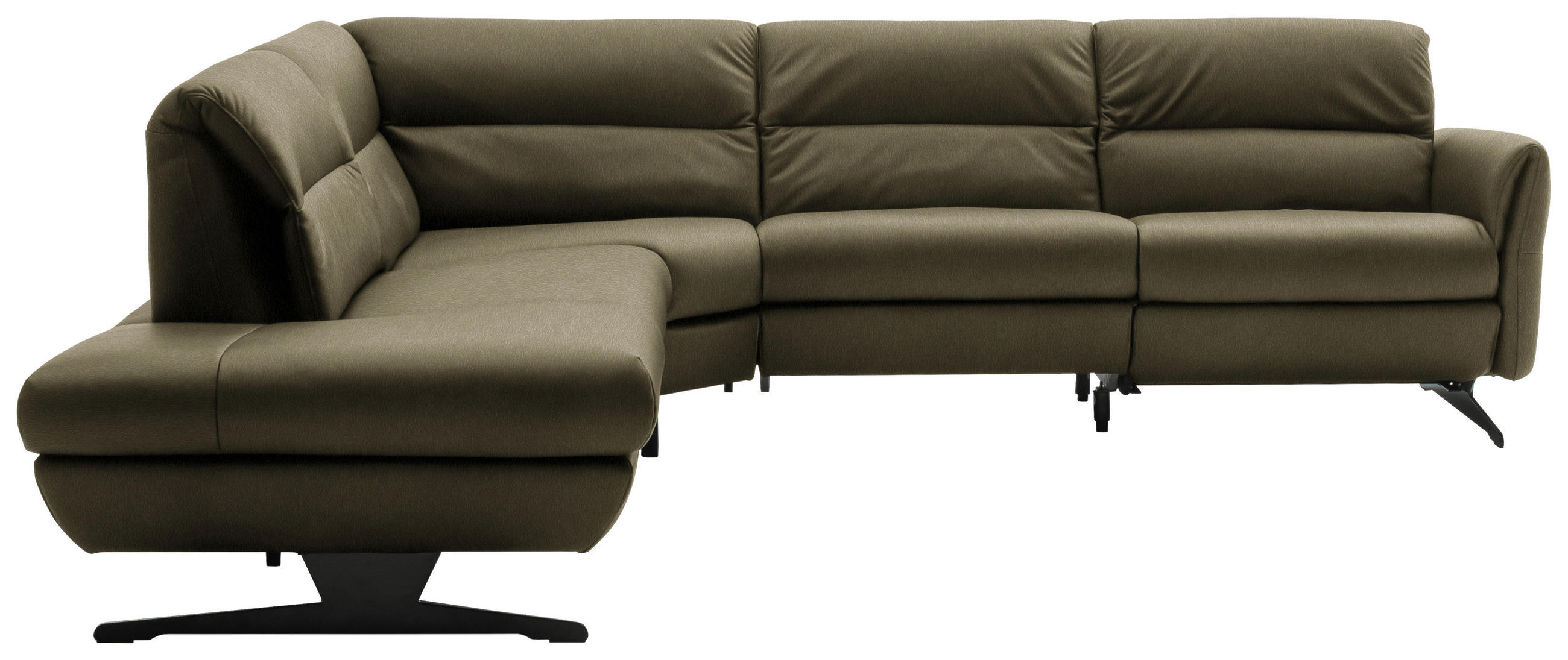ECKSOFA Olivgrün Echtleder  - Schwarz/Olivgrün, Design, Leder/Metall (258/286cm) - Schöner Wohnen