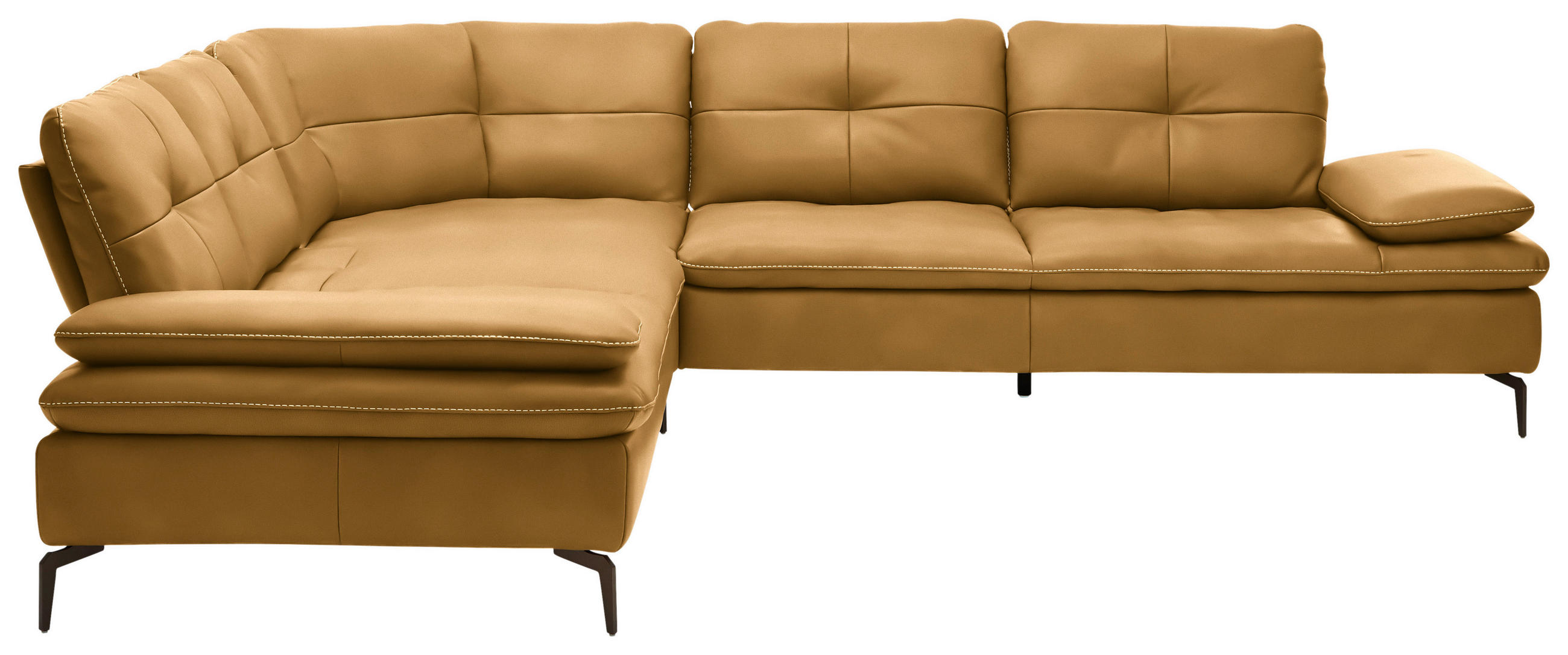 ECKSOFA in Echtleder Currygelb  298/298 cm  - Currygelb/Beige, Design, Leder/Metall (298/298cm) - Chilliano