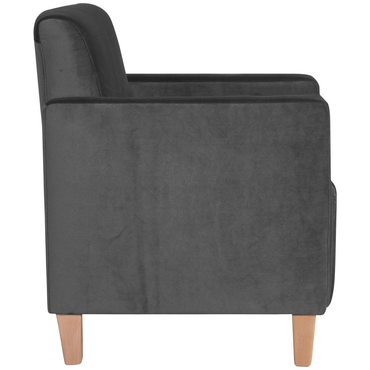 SESSEL in Samt, Velours Anthrazit  - Anthrazit/Naturfarben, Design, Holz/Textil (71/81/70cm) - Max Winzer