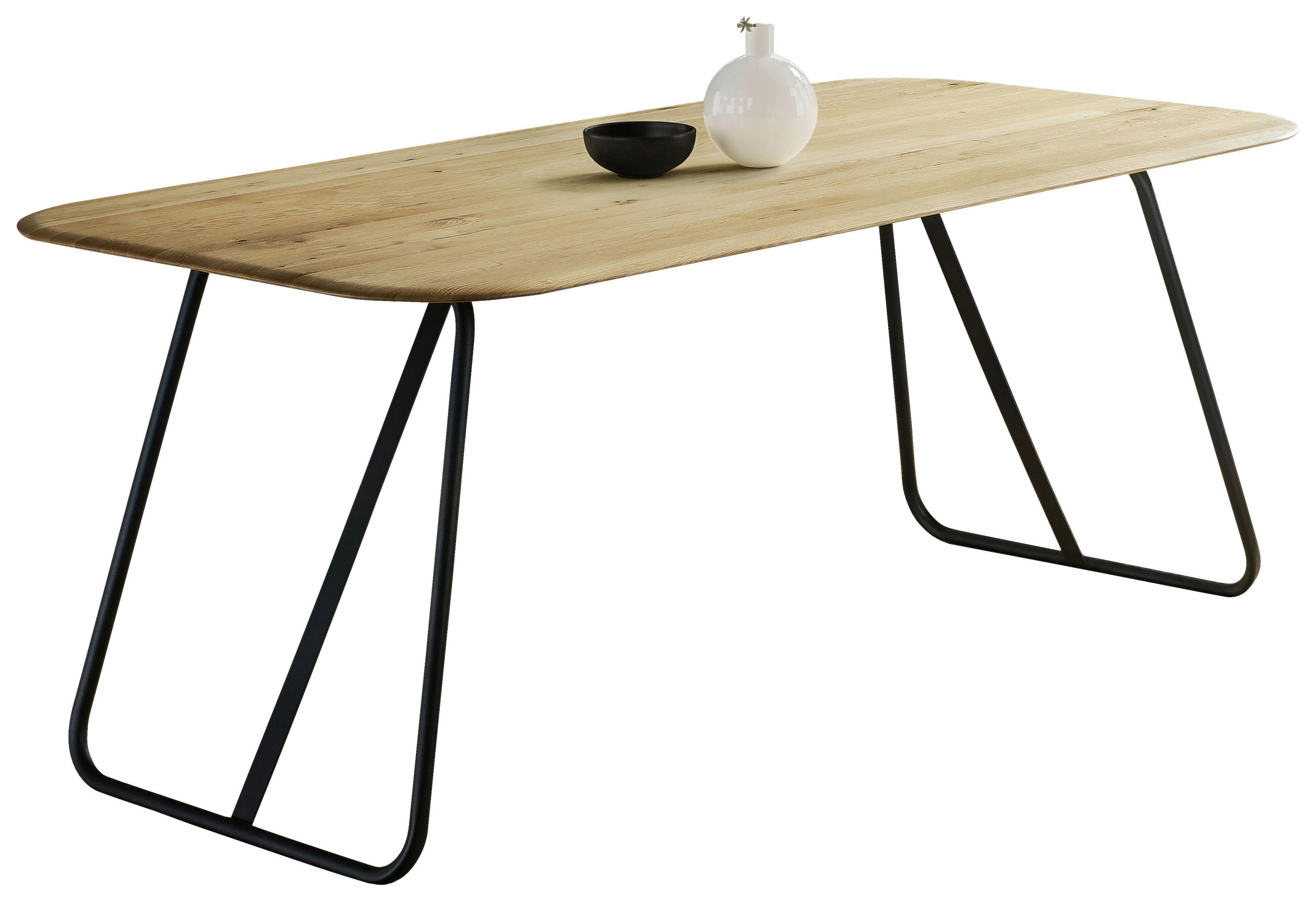 ESSTISCH Eiche massiv rechteckig Schwarz, Eichefarben  - Eichefarben/Schwarz, LIFESTYLE, Holz/Metall (160/90/75cm) - Linea Natura