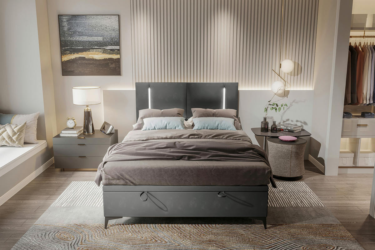 BOXBETT 140/200 cm  in Dunkelgrau  - Dunkelgrau/Schwarz, KONVENTIONELL, Textil/Metall (140/200cm) - Modante
