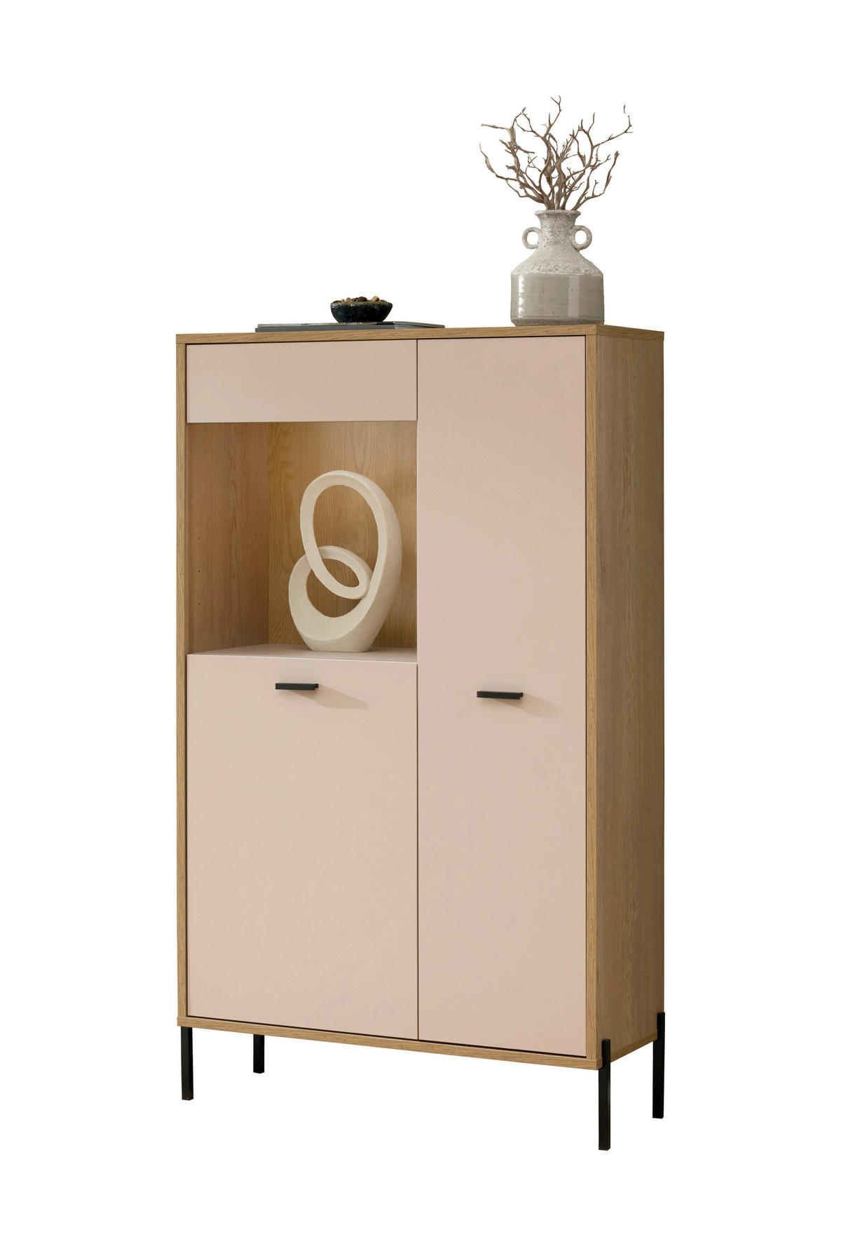 VITRINE  in Eichefarben, Kaschmir - Kaschmir/Eichefarben, Design, Glas/Holzwerkstoff (80/150/35cm) - MID.YOU