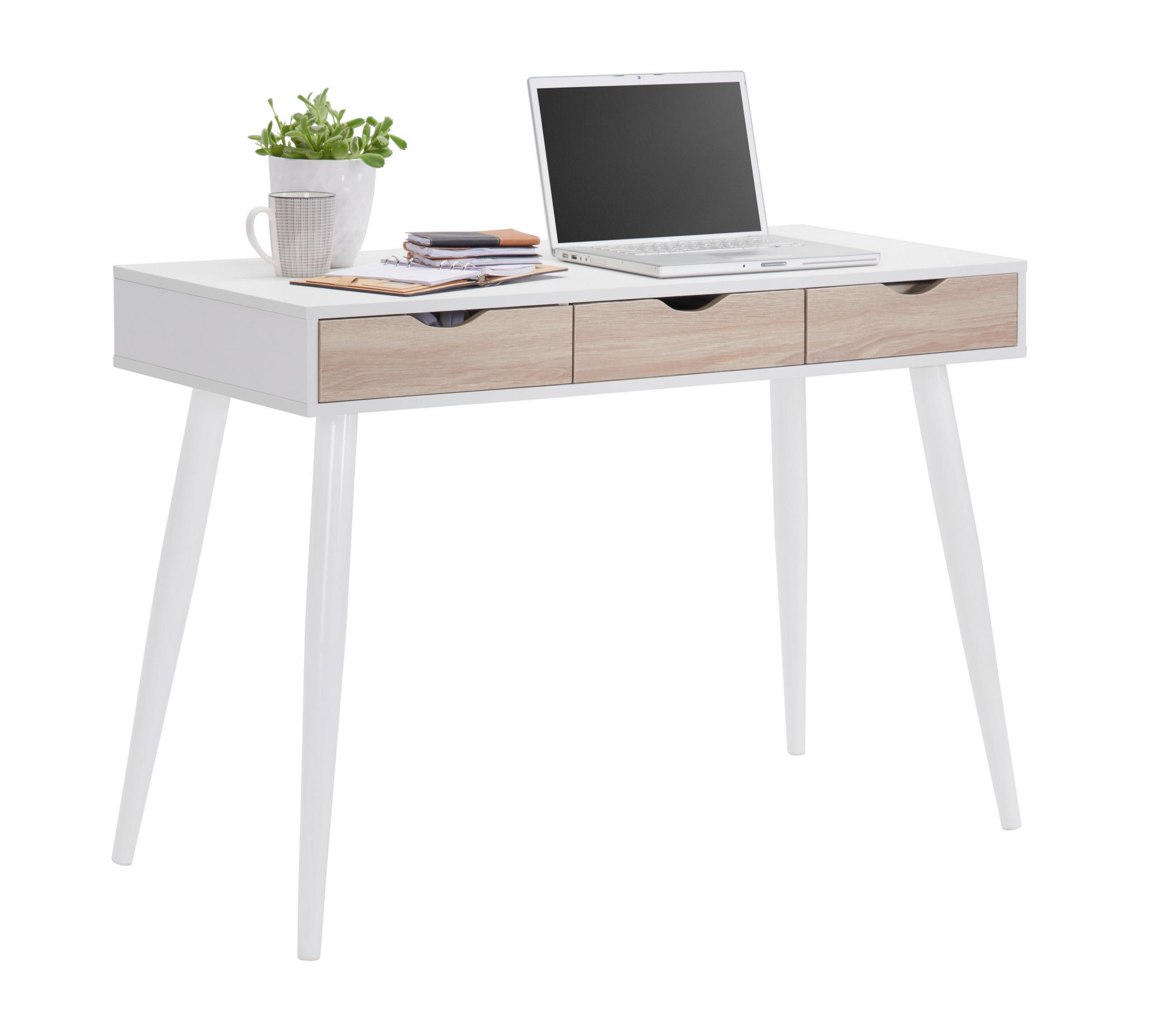 Carryhome Schreibtisch Weiß, Eiche 50x77.1x110 cm