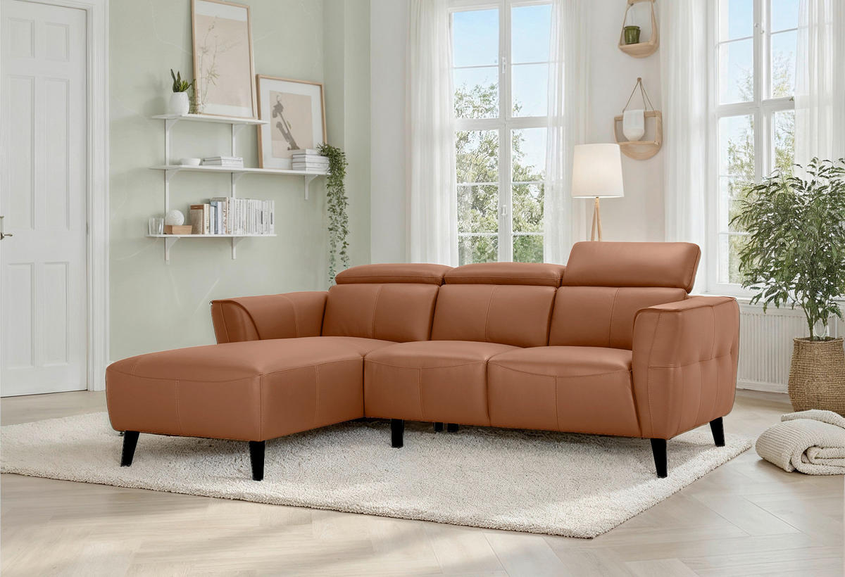 ECKSOFA  in Echtleder Cognac  173/223 cm  - Cognac, KONVENTIONELL, Leder/Holz (173/223cm) - MID.YOU