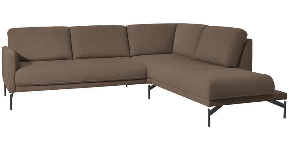 ECKSOFA in Flachgewebe, Struktur Braun  - Anthrazit/Braun, Design, Textil/Metall (254/230cm) - Ambiente