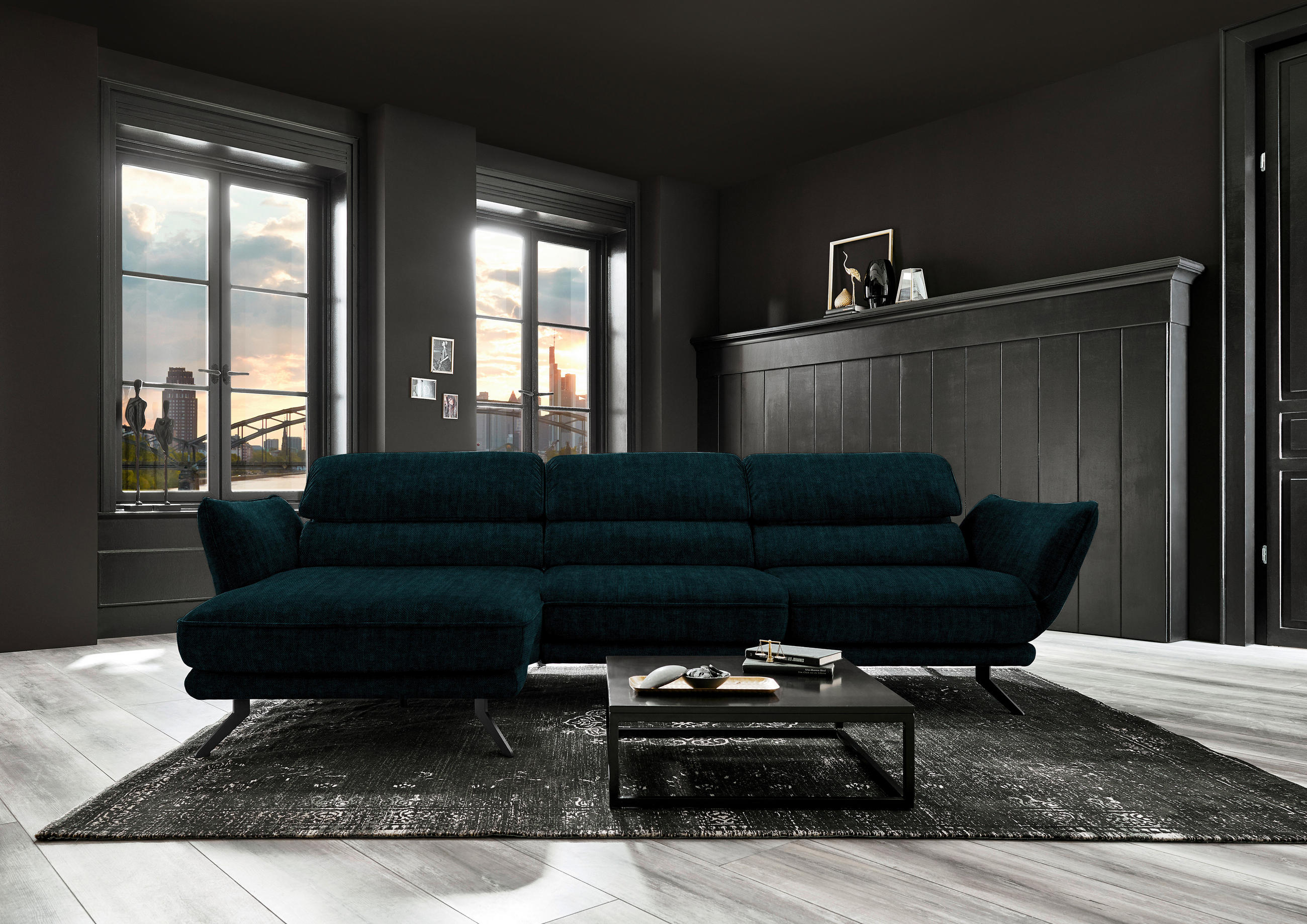 ECKSOFA in Velours Waldgrün  - Waldgrün/Schwarz, Design, Textil/Metall (153/283cm) - Valdera