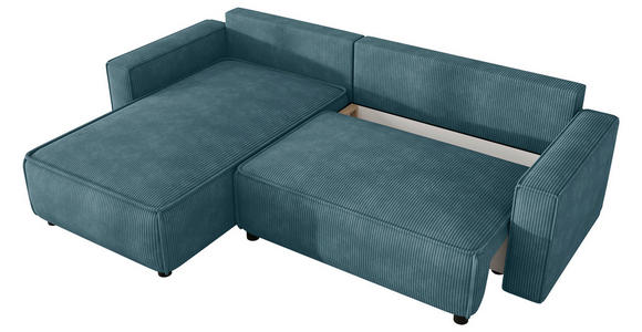 ECKSOFA Türkis Cord Zierkissen, Rückenkissen, Bettkasten, Schlaffunktion, Rücken echt, Liegefläche im Originalstoff  - Türkis/Schwarz, MODERN, Kunststoff/Textil (190/280cm) - Carryhome