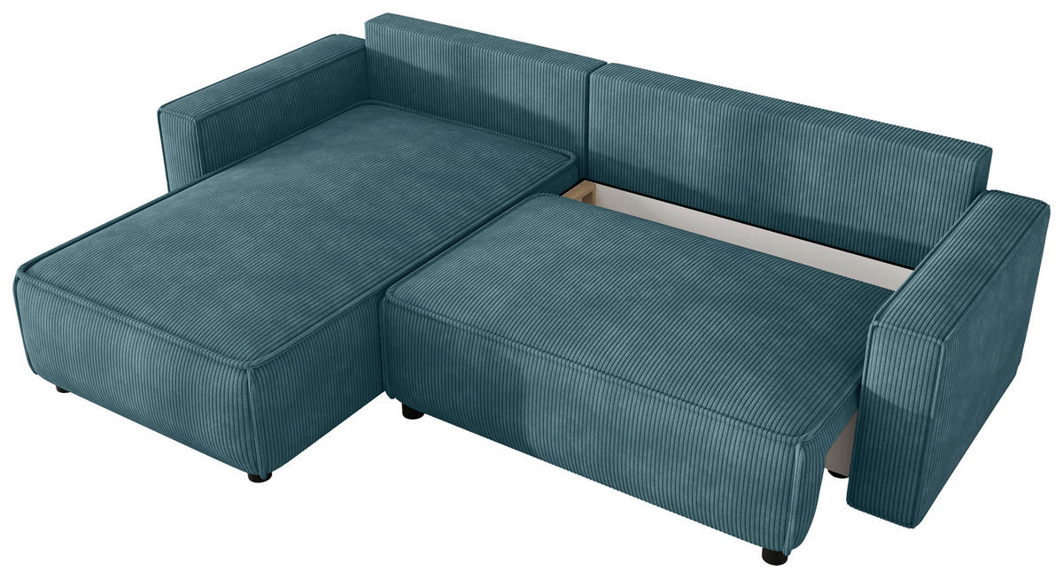 ECKSOFA Türkis Cord Zierkissen, Rückenkissen, Bettkasten, Schlaffunktion, Rücken echt, Liegefläche im Originalstoff  - Türkis/Schwarz, MODERN, Kunststoff/Textil (190/280cm) - Carryhome