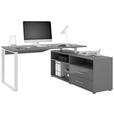 ECKSCHREIBTISCH 160/158/75 cm Weiß, Dunkelgrau Kabeldurchlass, Stauraum, seitenverkehrt montierbar  - Dunkelgrau/Weiß, Basics, Holzwerkstoff/Metall (160/158/75cm) - Novel