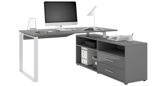 ECKSCHREIBTISCH 160/158/75 cm Weiß, Dunkelgrau Kabeldurchlass, Stauraum, seitenverkehrt montierbar  - Dunkelgrau/Weiß, Basics, Holzwerkstoff/Metall (160/158/75cm) - Novel