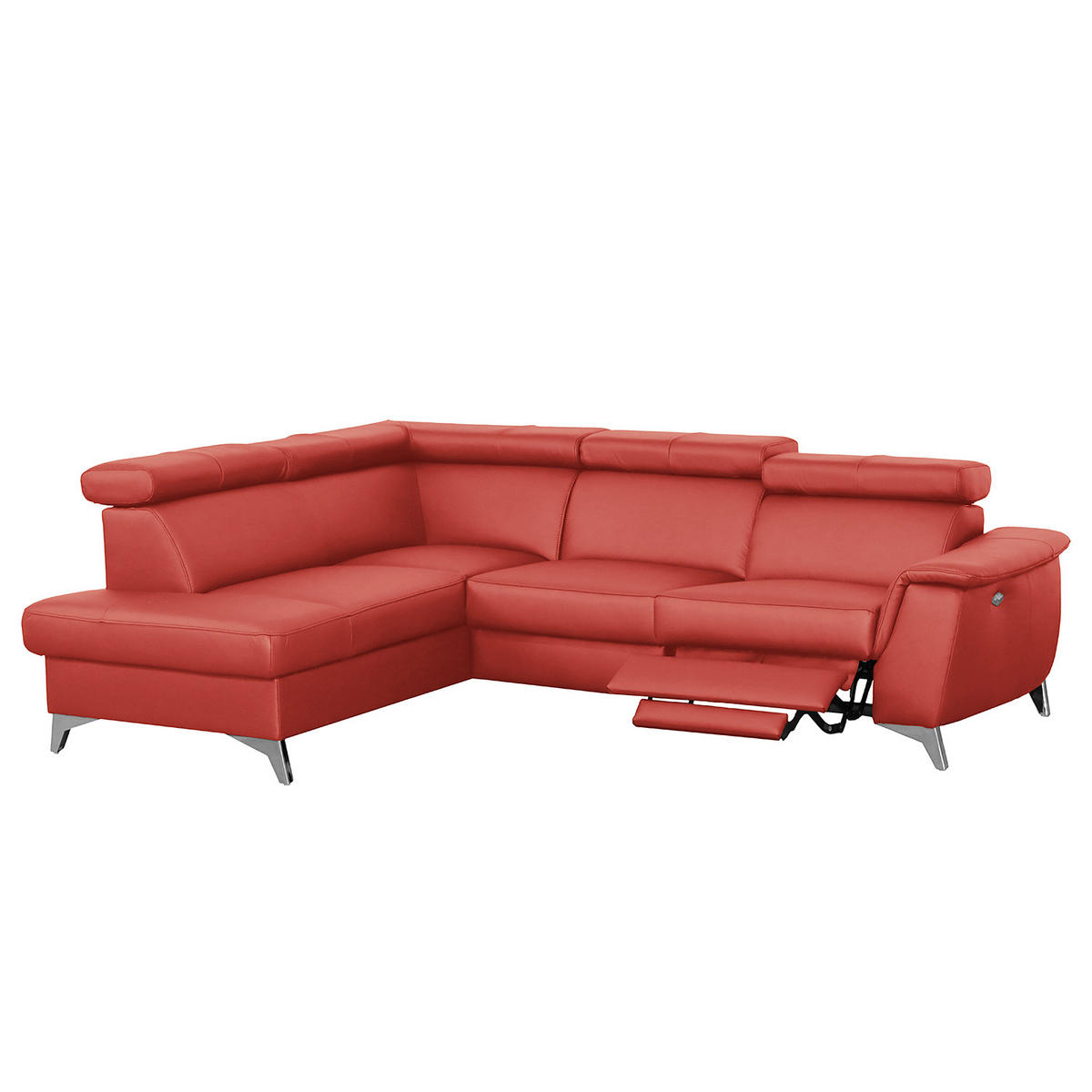 ECKSOFA Rot Echtleder Lederlook  - Chromfarben/Rot, Design, Leder/Textil (197/257cm) - Livetastic