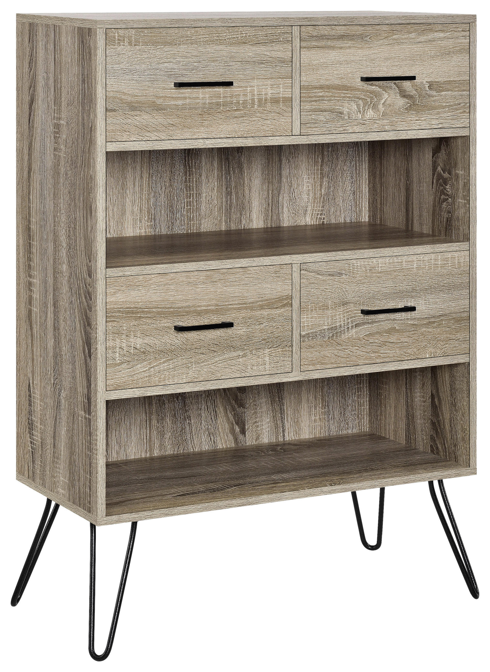 KOMMODE Landon, 79/112/36 cm, 4 Schublade(n)  - Eichefarben/Schwarz, Design, Holzwerkstoff/Metall (79/112/36cm) - MID.YOU