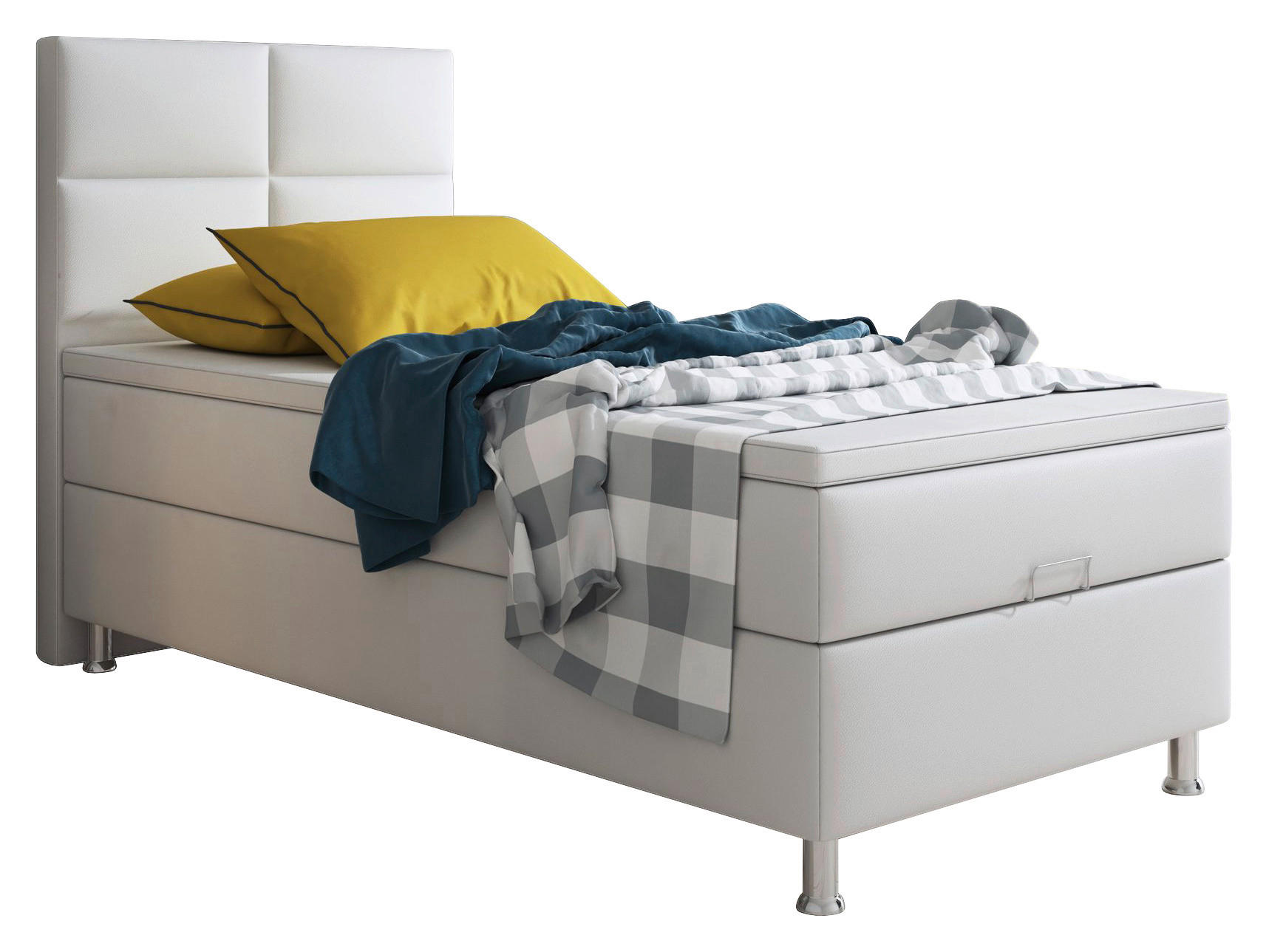 Boxspringbett mit Topper  in Weiß  - Silberfarben/Weiß, KONVENTIONELL, Leder/Textil (90/115/210cm) - MID.YOU