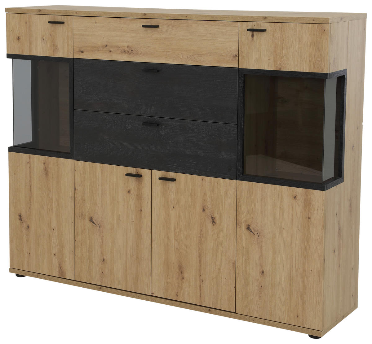 HIGHBOARD  in 155/125/40 cm  - Schwarz/Eiche Artisan, MODERN, Glas/Holzwerkstoff (155/125/40cm) - MID.YOU