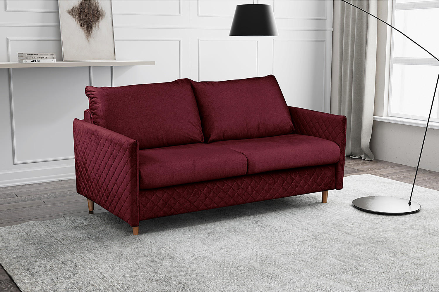 SCHLAFSOFA Samt Bordeaux  - Bordeaux/Naturfarben, Design, Holz/Textil (175/95/103cm) - Livetastic
