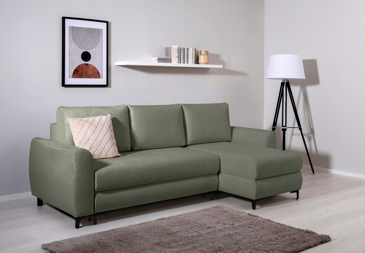 ECKSOFA Moli Grün Mikrofaser  - Schwarz/Grün, Design, Textil/Metall (236/148cm) - MID.YOU