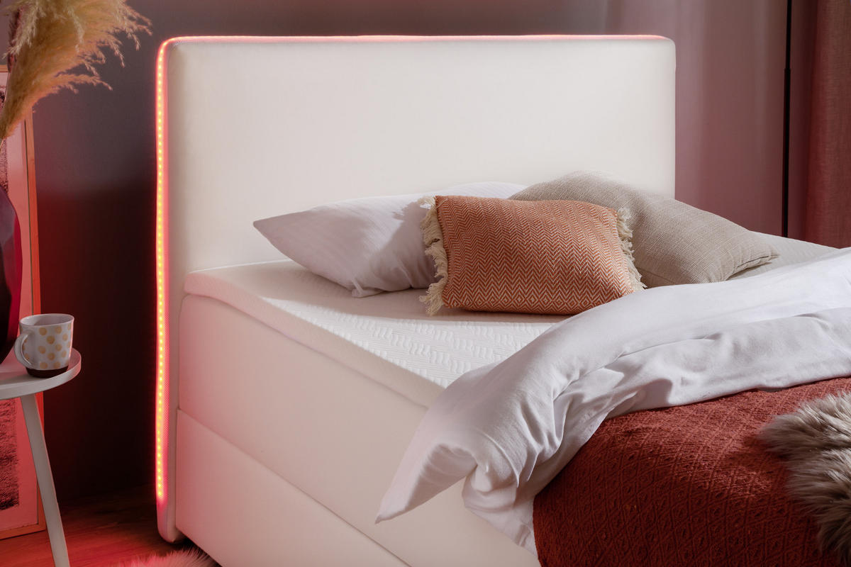 BOXSPRINGBETT 120/200 cm  in Weiß  - Silberfarben/Weiß, MODERN, Kunststoff/Textil (120/200cm) - Livetastic