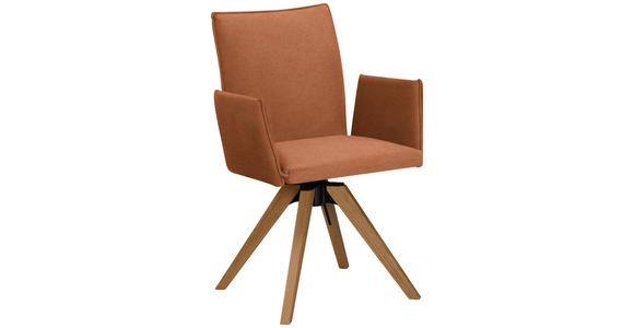 ARMLEHNSTUHL in Lederlook - Eichefarben/Cognac, KONVENTIONELL, Holz/Textil (64/91/61cm) - Moderano