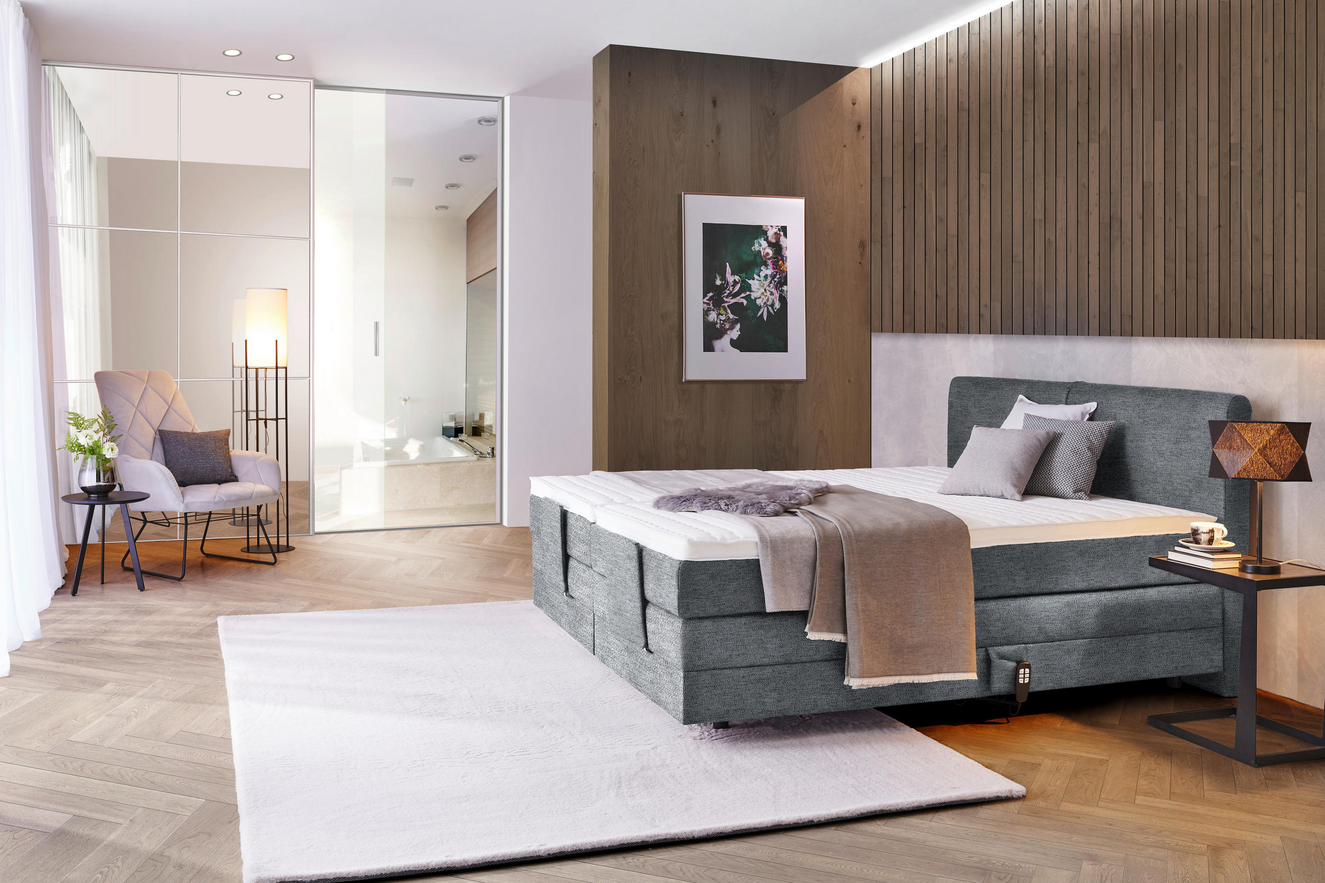 BOXSPRINGBETT 160/200 cm  in Dunkelgrau  - Dunkelgrau/Schwarz, Design, Kunststoff/Textil (160/200cm) - Hom`in