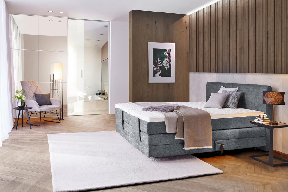 BOXSPRINGBETT 180/200 cm  in Dunkelgrau  - Dunkelgrau/Schwarz, Design, Kunststoff/Textil (180/200cm) - Hom`in