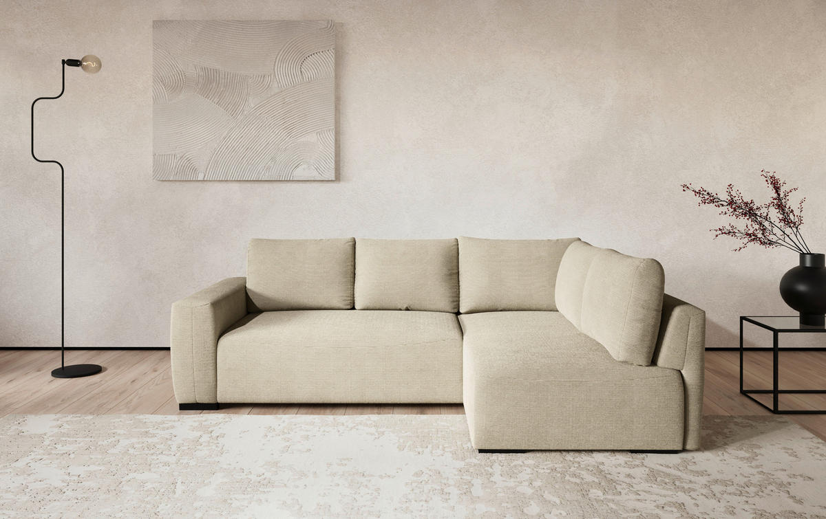 ECKSOFA GIRO in Cord Beige  252/170 cm  - Beige/Schwarz, Trend, Kunststoff/Textil (252/170cm) - MID.YOU