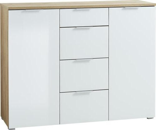 SIDEBOARD 134/105/40 cm  in Weiß, Eichefarben  - Eichefarben/Alufarben, KONVENTIONELL, Glas/Holzwerkstoff (134/105/40cm)
