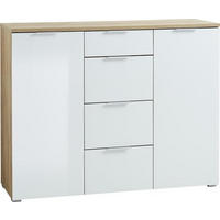 SIDEBOARD 134/105/40 cm  in Weiss, Eichefarben  - Weiss/Eichefarben, Konventionell, Glas/Holzwerkstoff (134/105/40cm)