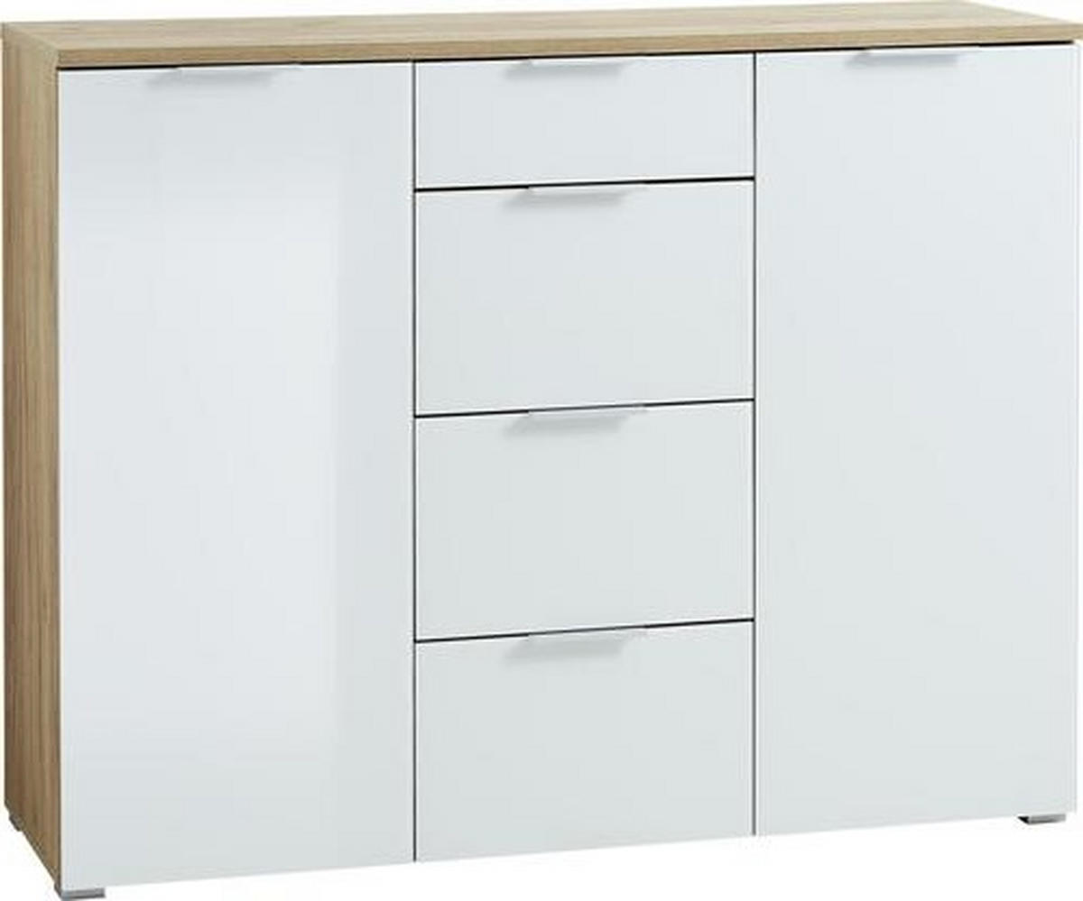 SIDEBOARD 134/105/40 cm  in Weiss, Eichefarben  - Weiss/Eichefarben, Konventionell, Glas/Holzwerkstoff (134/105/40cm)