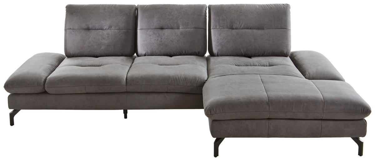 ECKSOFA Mikrofaser Dunkelgrau  - Dunkelgrau/Schwarz, Konventionell, Textil/Metall (284/176cm) - MID.YOU