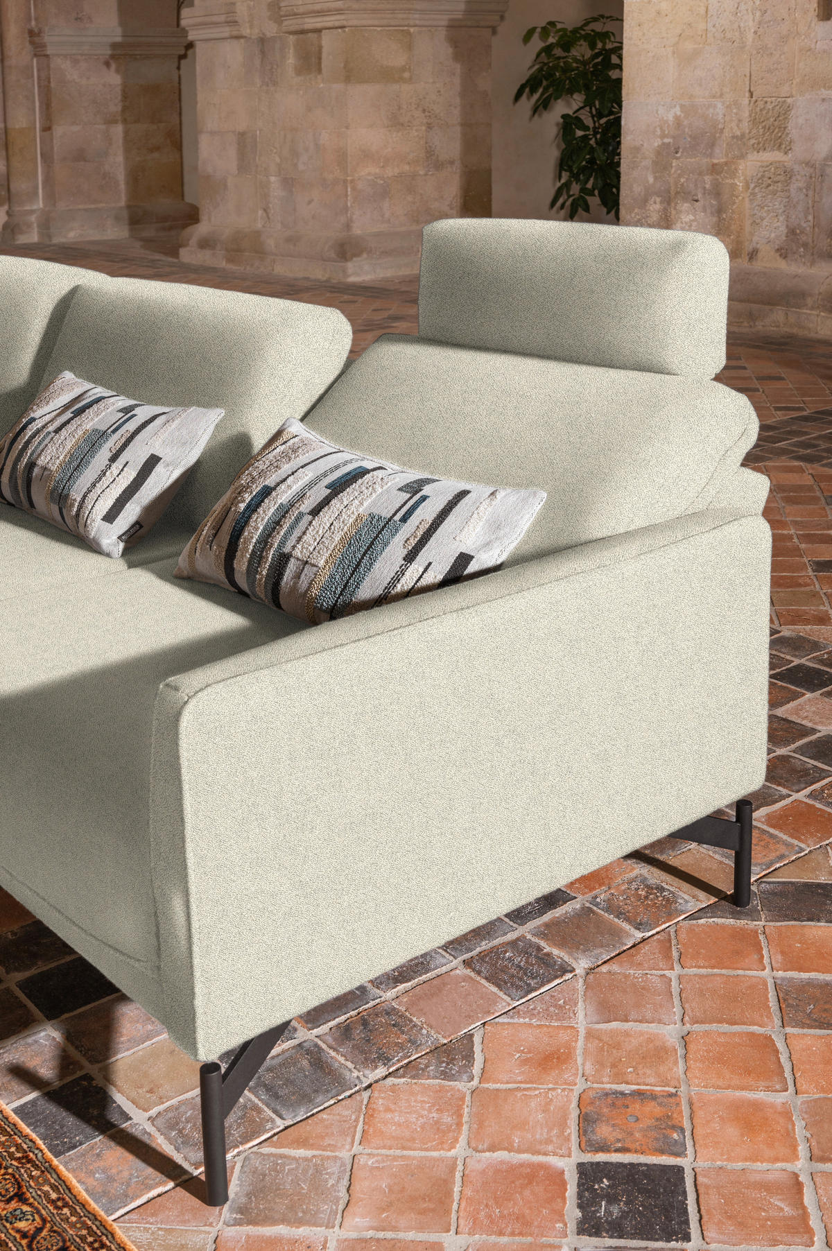 ECKSOFA in Flachgewebe, Struktur Creme  - Anthrazit/Creme, Design, Textil/Metall (254/230cm) - Johann Jakob