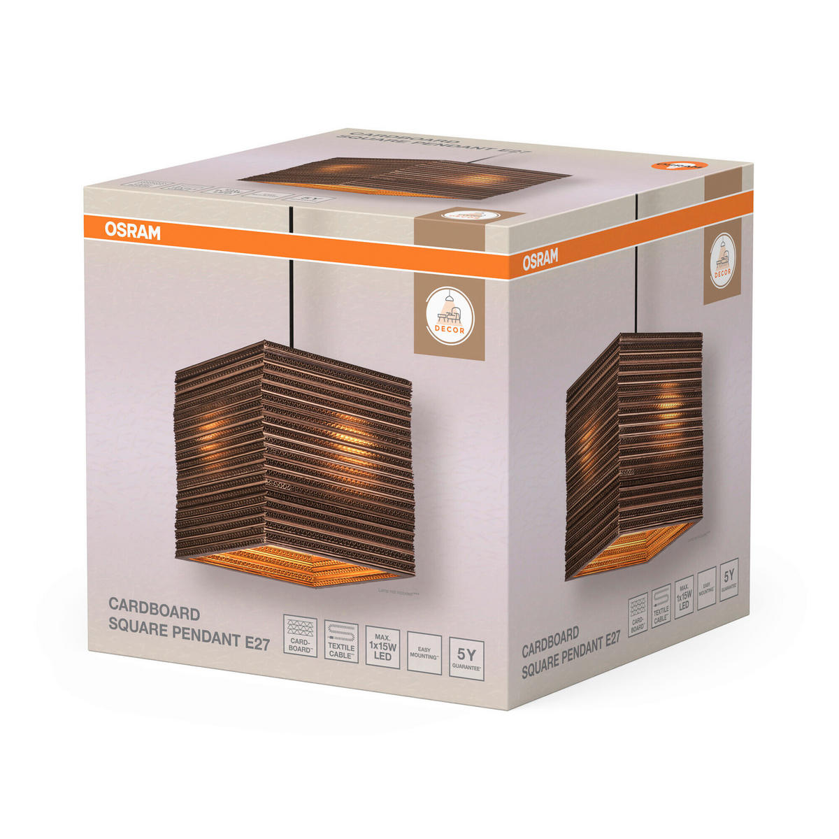 HÄNGELEUCHTE 25/25/130 cm  - Braun, Natur, Karton/Metall (25/25/130cm) - Osram