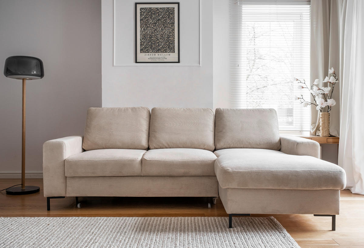 ECKSOFA in Cord Beige  236/148 cm  - Beige/Schwarz, Design, Textil/Metall (236/148cm) - MID.YOU