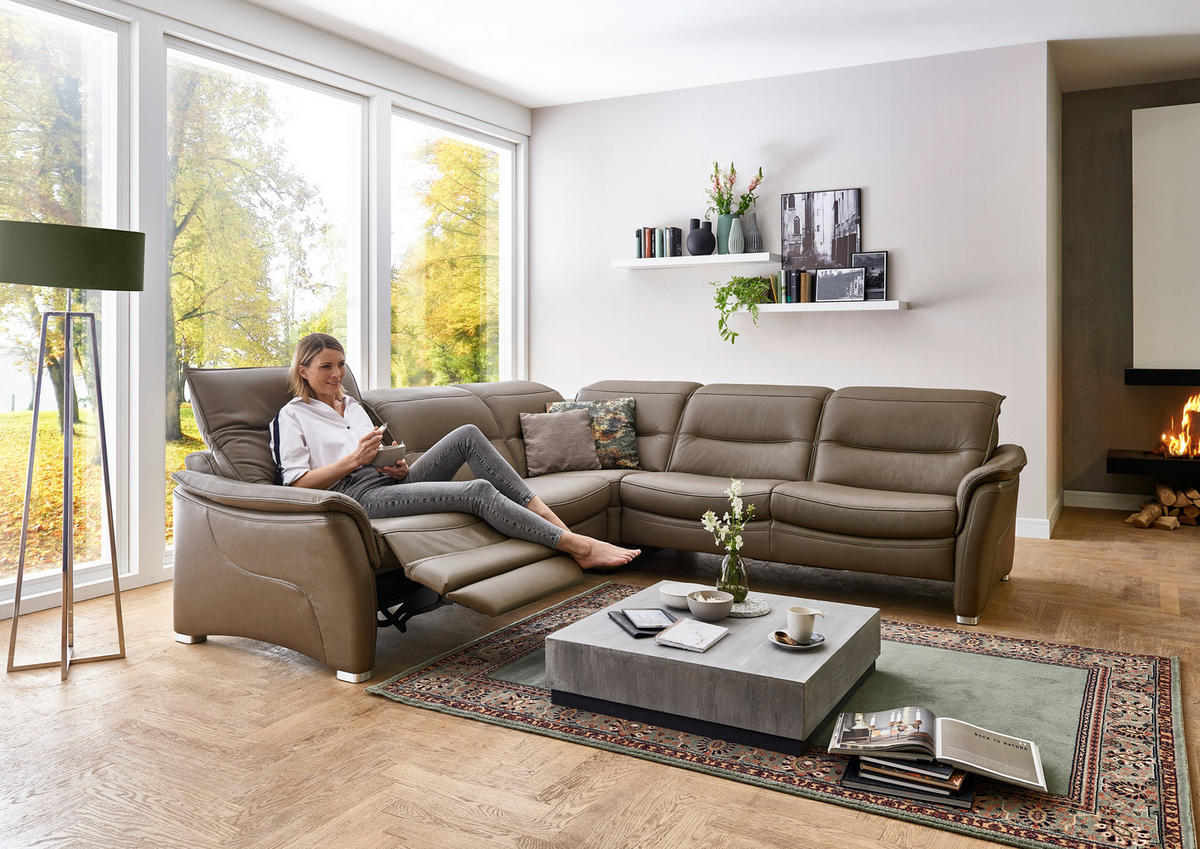 ECKSOFA in Echtleder Dunkelbraun  - Dunkelbraun/Alufarben, Design, Leder/Metall (277/277cm) - Valdera