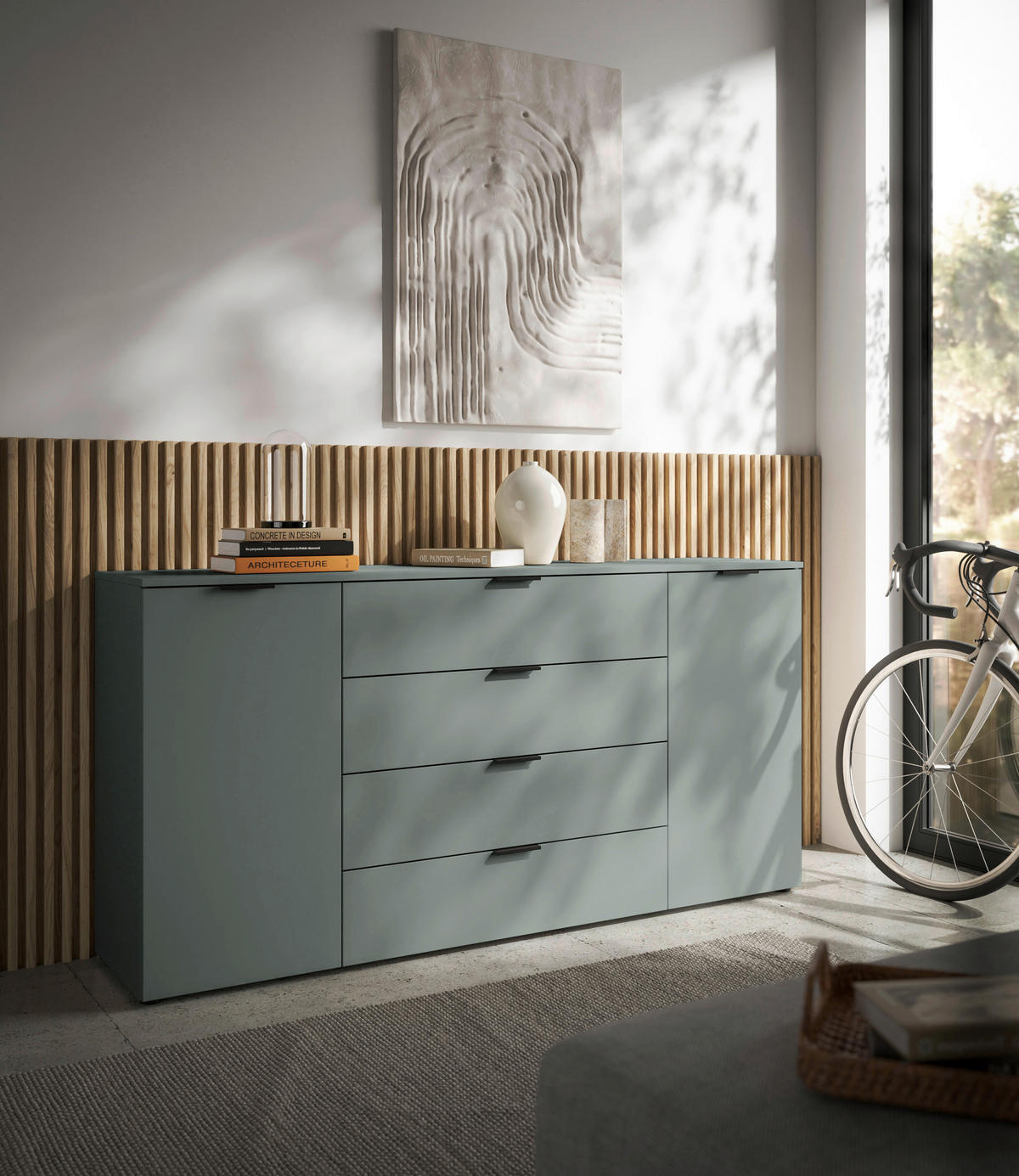 KOMODA S VRATIMA - žalfijazelena/crna, Osnovno, pločasti materijal/plastika (180/90/40cm) - Xora