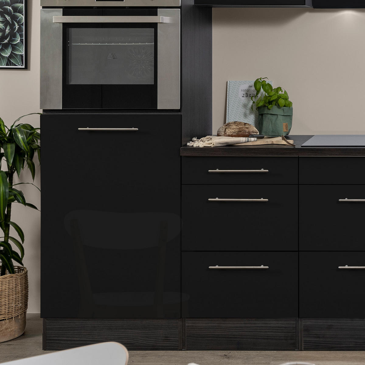 KÜCHENBLOCK 270 cm   in Schwarz, Eichefarben  - Edelstahlfarben/Eichefarben, Basics, Holzwerkstoff/Metall (270cm) - Respekta